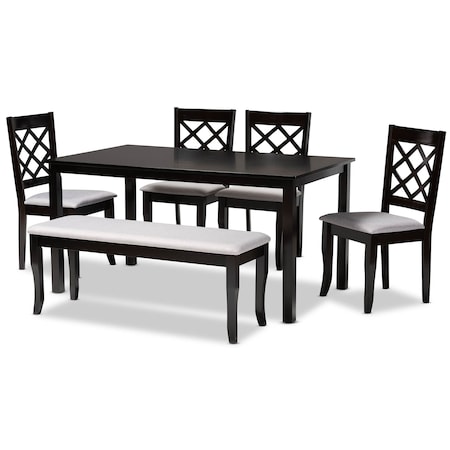 Baxton Studio Andor Grey Upholstered and Dark Brown Finished Wood 6-Piece Dining Set 170-9726-10918-10519
